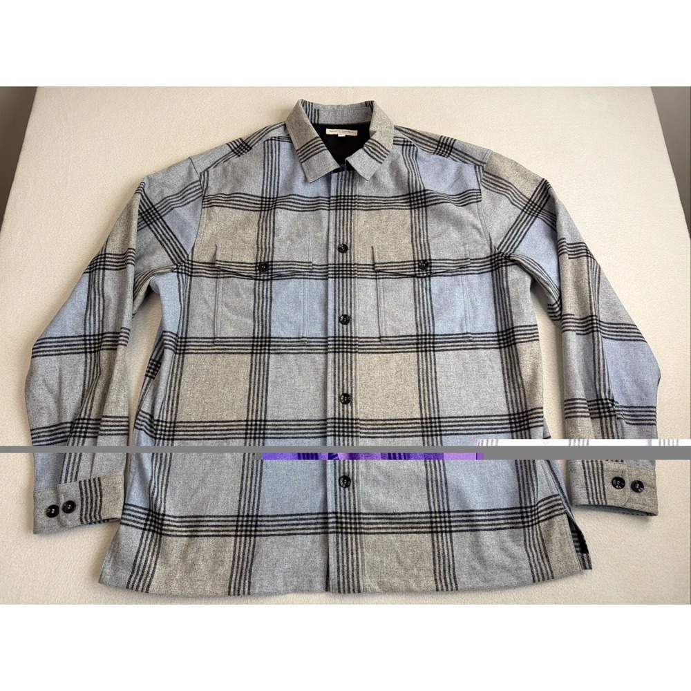 $160 Banana Republic Wool Blend Shirt Jacket XLT Blue Overshirt Shacket Plaid